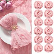 6/12/24/48 pièces Serviettes de table en gaze de fromage bohème, 6 pièces/set Serviettes de table en lin doux, Convient pour la Saint-Patrick, Pâques, Mariage, Mariée, Usage quotidien - Rose bonbon - Voir 1