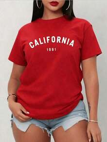 1 Women's 100% Cotton Breathable T-Shirt | Casual Loose Fit Short Sleeve Round Neck Shirt For Women, Summer Y2K Blouse, Graduation Season T-Shirts Women's Clothing - 紅色 - 查看 1