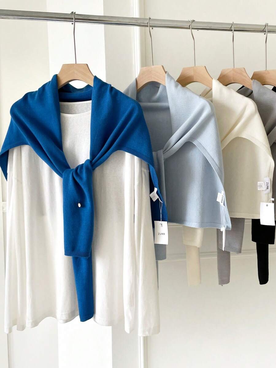 1pc Women's Solid Color Knit Loose Multi-Functional Sun Protection Shawl Scarf, Casual Preppy Style, Suitable For Travel, Vacation, Air-Conditioned Room, Back To School Season, Spring, Summer, Autumn - Multicolor - View 1