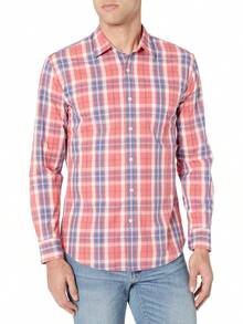 Essentials para hombre ajuste Regular manga larga camisa de cuadros - Azul Francés - Ver 17
