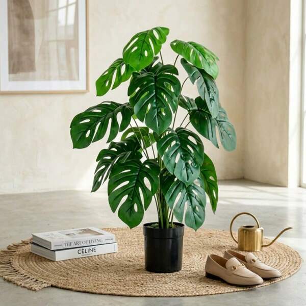 1pc Large Artificial Plant, Fake Monstera Deliciosa Tree, High-Quality Plastic Plant, Plastic Palm Leaves. Suitable For Indoor And Outdoor Use, Weddings, Parties, Garden Decoration. Flower Pot Not Included.