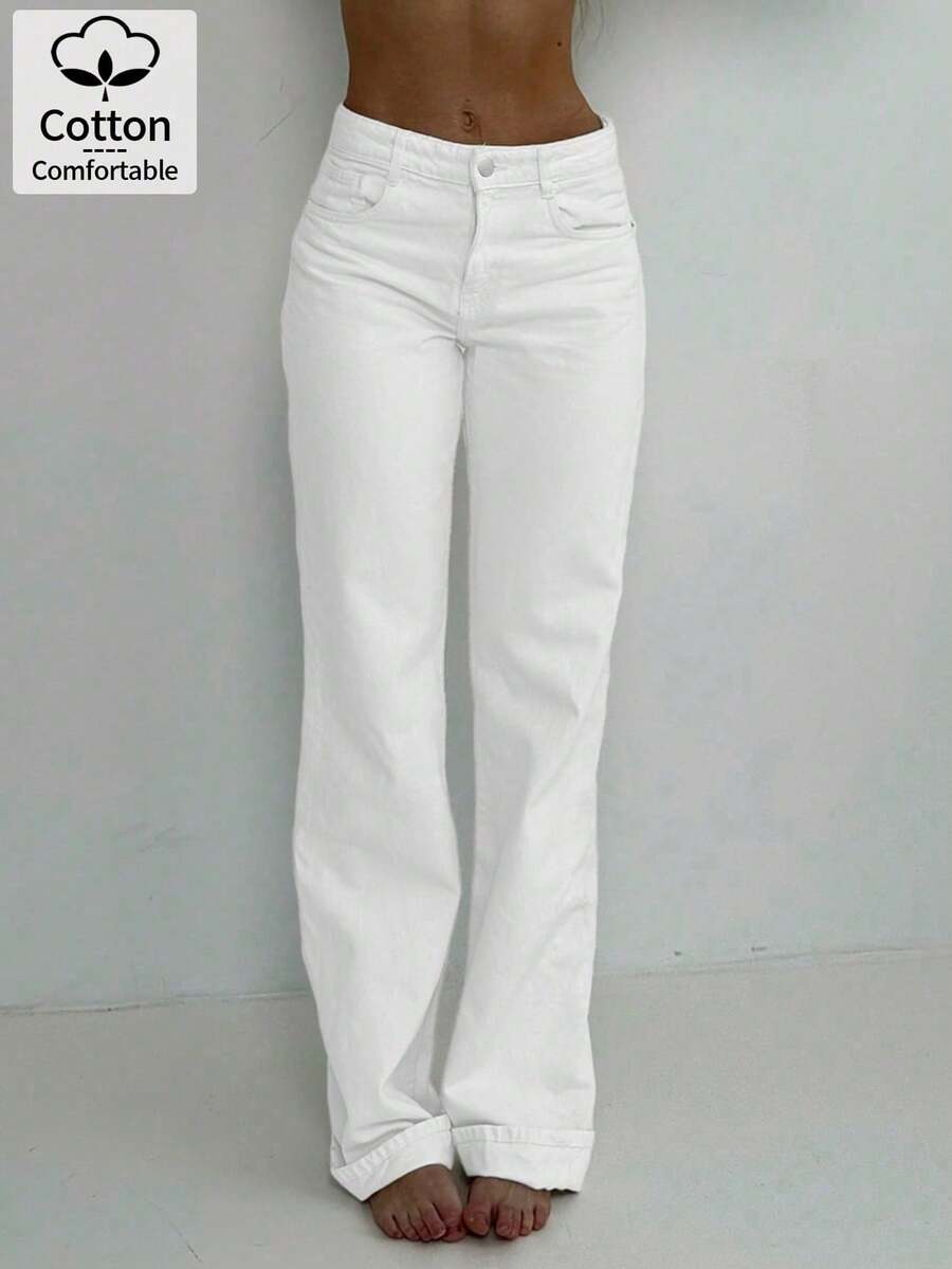 Jeans rectos blancos para mujer - Estilo casual y versátil de ajuste delgado para primavera