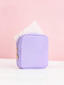 Sanitary Pad Storage Bag, Portable Menstrual Organizer Pouch With Zipper, Travel And Daily Use, Compact Period Essentials Case - Lilac Purple - View 1