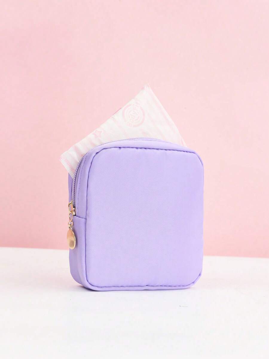 Sanitary Pad Storage Bag, Portable Menstrual Organizer Pouch With Zipper, Travel And Daily Use, Compact Period Essentials Case - Lilac Purple - View 1