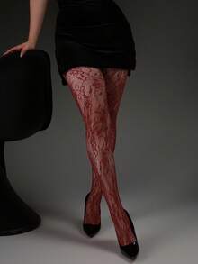 1pc French Vintage 7-Petal Flower Jacquard Hollow Fishnet Tight Leggings, Spring/Summer Thin Women's Fashion Sexy Tights, Slimming Leg-Flattering Versatile Base Layer Pants, Halloween Costume Y2K Millennium Style Pantyhose - Multicolor - View 9