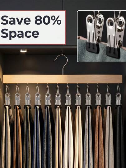 12 Clips Pants Hanger Heavy Duty Non Slip Space Saving Multi Piece Hanging Rack For Women Men Aesthetic Closet Organizer Perfect To Hold Skirts Socks And Scarves Clothes Rack Shower Caddy Bathroom Organizer Clothes Organzier Dorm