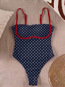 Polovedo Spring/Summer New Casual Sexy Elegant Women's Blue & White Star Print One-Piece Swimsuit, Suitable For Beach Vacation, Party, Dating - Multicolor - View 4
