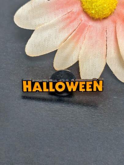 "HALLOWEEN" Word Enamel Pin, Orange Halloween Text Brooch Spooky Holiday Lapel Badge, Perfect Halloween Party Accessory & Gift