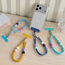 1pc Handmade Beaded Phone Lanyard, Premium Creative Wrist Strap, Unique Color Block Beaded Anti-Loss Wrist Rope, Sturdy Short Wrist Strap, Durable Nylon Braided Anti-Theft Lanyard, Suitable For Bags, Keys, Cameras, With Divider - Multicolor - View 5