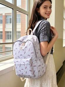 1 Set Back To School Backpack Set - College Style Bow/Floral Pattern Backpack, Includes Backpack, Lunch Bag And Pencil Case, Large Capacity With Laptop Compartment, Adjustable Shoulder Straps And Multiple Pockets, High Capacity School Backpack Set, Multi-Functional Daypack Set, Suitable For Girls/College Students/Graduate Students Daily Use/Vacation/Travel/Back To School - Multicolor - View 6