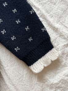 Girls' Korean Style Vintage Geometric Pattern Knit Cardigan With Peter Pan Collar And Open Front - Royal Blue - View 5