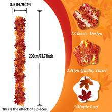 1/3pcs 78 Inch Glitter Tassel Autumn Maple Leaf Garland, Autumn Decoration, Christmas Indoor Decoration, Room Decoration, Indoor/Outdoor Fireplace Tree Ornament, Suitable For Thanksgiving, Halloween Party, Home Bedroom Decoration - Red - View 8