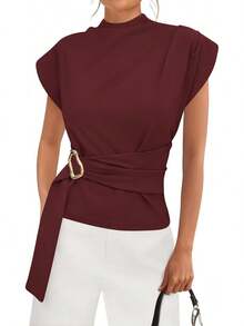 - Blusas de primavera para mujer, con cuello falso, para trabajo, con hebilla, para verano, negocios, casual, 2026 - Blanco - Ver 20