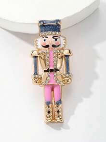 1pc Rhinestone Enamel Cartoon Nutcracker Soldier Brooch, Cute Dreamy Style, Daily Outfit Accessory, Suitable For Holiday / Vintage Style Matching - Multicolor - View 3