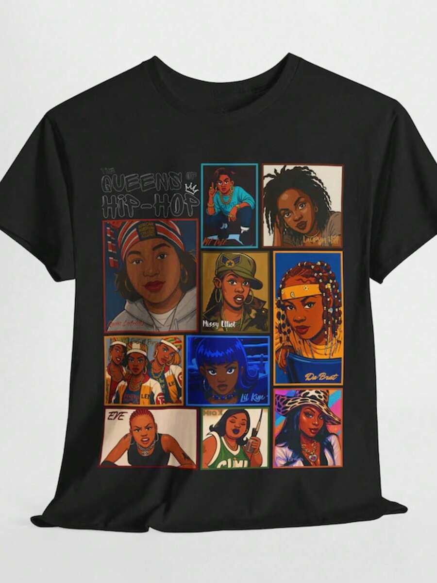Camiseta Gráfica Queens Of Hip-Hop, Ropa Urbana para Amantes de la Música - Negro 2 - Ver 1