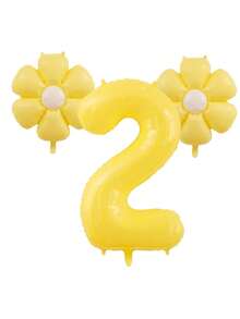 3pcs Giant 40 Inch Lemon Yellow Number 0-9 Balloon Set, Includes 18 Inch Fresh Daisy Balloons, Suitable For Birthday, New Year, Anniversary, Anniversary Party Decoration, 40 Inch Large Number Birthday Balloons - Number - View 4