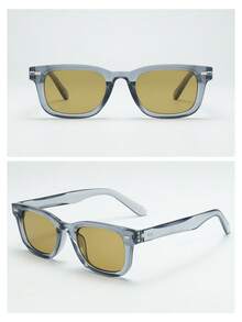 1pc Men's Rectangular Small Frame High-Quality Personalized Minimalist Fashion Glasses, Suitable For Parties, Travel, Leisure, Vacation, Beach And Daily Use - Gray Frame Yellow and Green Film - View 4