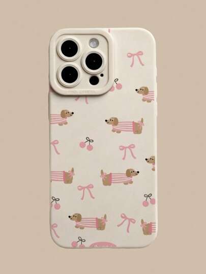 Pink Bow Dachshund Pattern Liquid Silicone Phone Case Full Body Anti-Fall Shockproof TPU Soft Rubber Protective Cover For IPhone 13/11/17/17pro/16/14/15/15pro/15 Plus/15 Promax/7plus/8plus/X/Xs Max/Xr/11pro/12pro/13pro/14pro/12mini/13mini/11promax/12promax/13promax/14promax/14plus/17pro Max/16Pro/16plus/16promax17promax