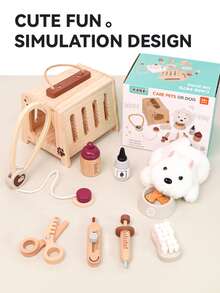 Children's Wooden Pet Care Toy Simulation Puppy Clinic Role Play Set Educational Early Learning Multi-Function Game Box 3-6 Years Old Pretend Play Toy - Multicolor - View 5