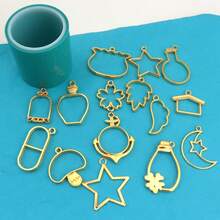13PCS/Set, 37PCS/Set Random Mixed Color & Style Animal/Abstract Metal Hollow Frame, Gold/Silver Plated Mixed Color DIY Crystal Resin Bezel Pendant, UV Resin Mold, Handmade Beaded Earring Necklace Charm Accessory - A4205 - View 3