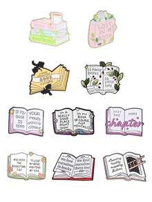 10pcs Bookworm Reading Quotes Enamel Brooch Set, Literary Floral Lapel Pins, Backpack Decoration Gift For Literature Lovers - Multicolor - View 9