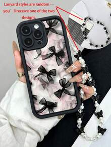 Bowknot Painted Grooved Black Anti-Drop Thickened Minimalist Fashion Phone Case With Bow Chain For IPhone 17/17 Pro/17 Pro Max/16/15 - Multicolor - View 5
