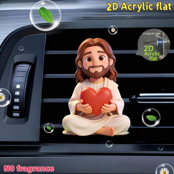 1pc 2D Flat Cute Jesus Holding Heart Pattern, "Fragrance-Free" Unscented Sponge That Can Be Refilled With Your Own Fragrance, Reusable Car Air Freshener Diffuser Clip, Car Vent Interior Accessory, Acrylic Cartoon Decoration, Car Interior Accessory, Clip-On Air Freshener Car Fragrance Diffuser, Best Gift For Women - Perfect For Moms, Best Friends, Friends And Colleagues For Various Occasions: Birthday, Christmas, Valentine's Day, Mother's Day, Graduation, Thanksgiving, Halloween, Etc.!