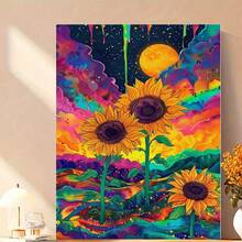 New Arrival! 5D Full Round Diamond Painting Kit [Neon Starry Sky Sunflower], Multiple Sizes Available, Clear Letters, Vibrant Colors, Many Patterns To Choose From, Suitable For Adults And Beginners DIY Frameless Diamond Art, Spring Home Wall Decor Craft, Graduation Gift - No Frame - View 5