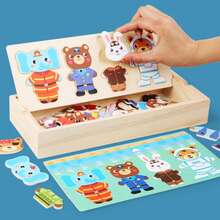 Wooden Animal Dress-Up Career Matching Puzzle Logic Thinking Montessori Educational Toy For Kids - Multicolor - View 6
