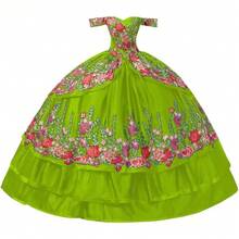 Vestidos de quinceañera con bordado floral con hombros descubiertos y temática mexicana, vestido de baile para mujer 2023 - Amarillo - Ver 15