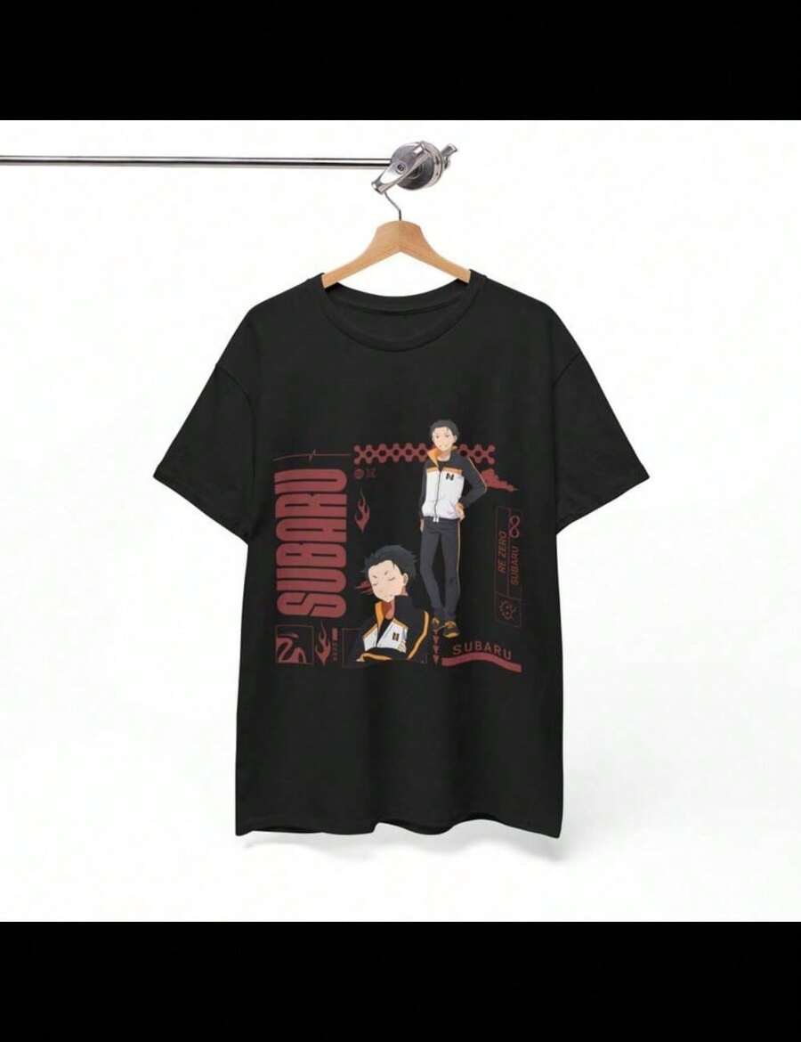 Camiseta Re:Zero Anime Emilia Isekai Manga Otaku Estética Japonesa Streetwear Unisex Gráfica Limitada Moda Verano - Negro - Ver 1