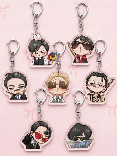1Pc/7Pcs BangTang K-Pop Theme Fan Support Pattern Keychain, Cute Asymmetrical Shape Metal Clasp Functional Bag Decoration, Suitable For Fan Meetings, Concert Support, Birthday Gifts, Student Backpack Decoration, Merchandise Collection, Holiday Celebration And All Season Use