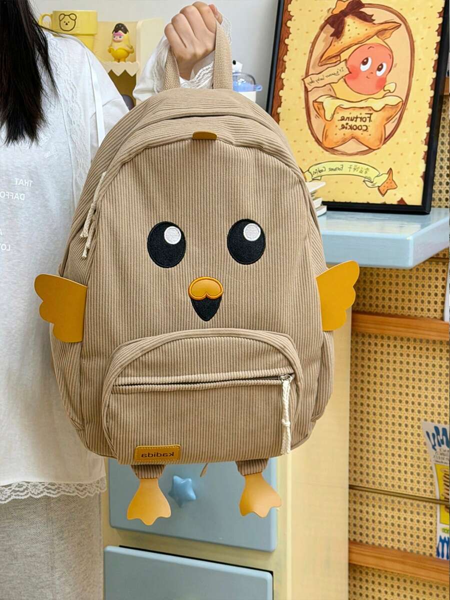 2025 New High Cost-Performance Student Backpack, Minimalist Large Capacity Corduroy Duck Pattern Middle School Schoolbag