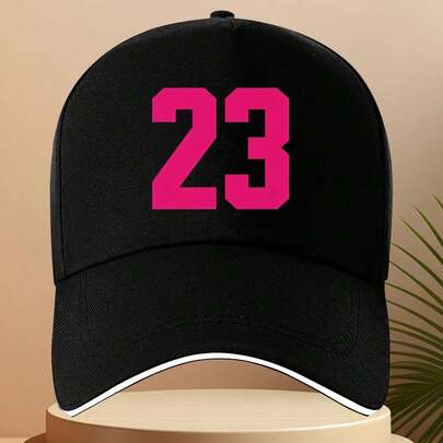 1pc Men's Black Baseball Cap With Pink Number 23 - Adjustable Sport Hat Running, Gym, Outdoor Activities - Breathable Mesh Back & Bold Athletic Design - Sports Events & Casual Wear - Numbered Cap Men