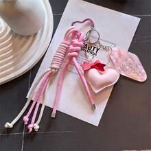 1pc Cute Y2K Style Tassel Heart Women's Keychain, Fashionable Bag Decoration Accessory Keyring - Multicolor - View 3