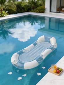 Transparent Sequin Inflatable Pool Float Lounge Chair Set, Mesh Water Hammock Floating Chair And Swim Ring, Portable Inflatable Floating Bed, Suitable For Pool, Beach, Summer Water Party - Multicolor - View 6