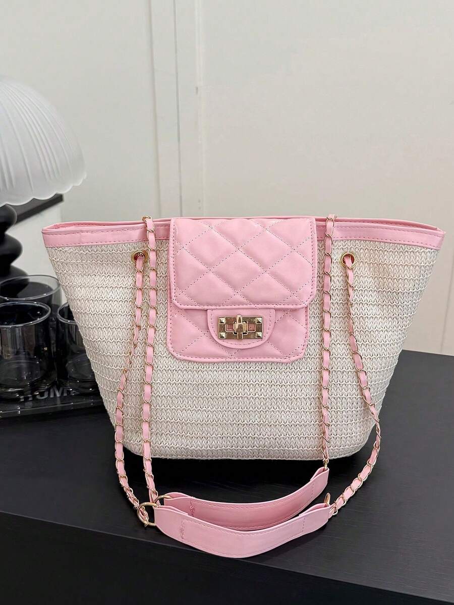 Fashionable Woven Shoulder Bag For Spring 2026, Suitable For Daily Use, Casual Outings, Travel, And Vacations - 柔和淡色 - 查看 1