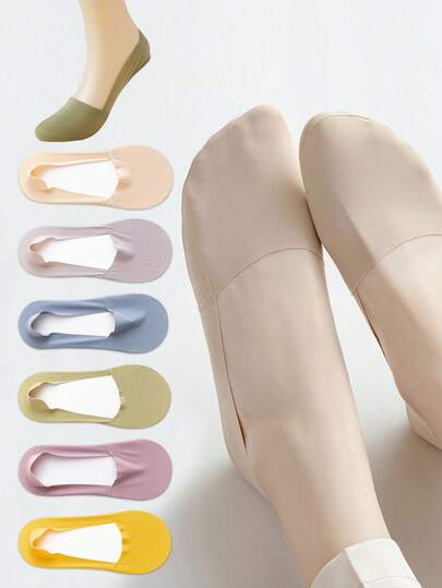 6 Pairs Colorful Women's Invisible Socks, Ultra Low-Cut Liner Socks With Ice-Cooling Effect, Thin Breathable Silky Sheer Socks, Suitable For Flats/Loafers