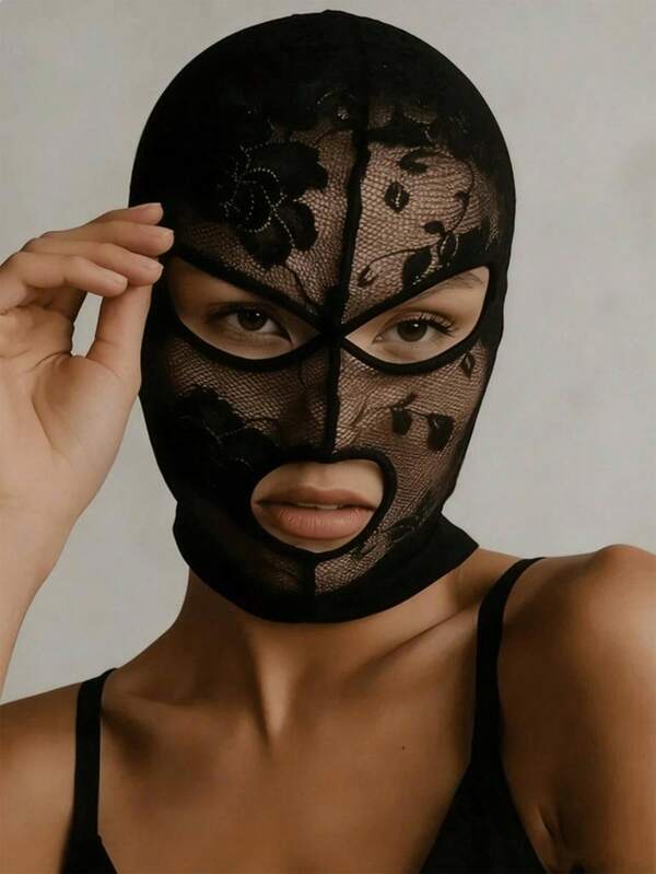 Venetian Gothic Lace Mask, Full Face Hooded Lace Mask, Unisex, With Eye And Mouth Openings, Black Mesh Headpiece, Suitable For Cosplay Parties, Halloween Stage Performances And Masquerade Balls (This Mask Head Circumference Is 52, Please Choose According To Your Head Circumference. If You Think It Is Too Small, Please Order With Caution)