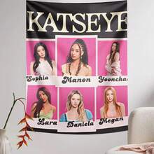 This Retro-Style Girl Group Photo Collage Tapestry Features A Pink And Black Color Scheme And Displays The Members' Portraits And Names; Suitable For Wall Decor In Living Rooms, Bedrooms, Or Offices. - Multicolor - View 4