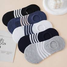 5 Pairs Spring/Summer New Anti-Odor Sweat-Absorbent Thin Durable Breathable Striped Short Boat Socks For Men And Women - Multicolor - View 7