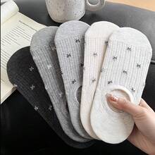 5 Pasang Kaos Kaki Wanita Model INS dengan Pita, Tipis, Anti Selip, Tidak Mudah Lepas, Berongga, Bernapas, Potongan Pendek, Model Perahu - kaus kaki perahu motif dasi kupu-kupu - View 11