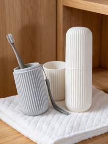 1pc Vertical Striped Travel Toothbrush Holder Cup, Portable Toothbrush Cup With Lid, Suitable For Travel, Camping, Business Trip And School, Multi-Purpose Toothbrush And Toothpaste Set, Rinse Cup Toothbrush Cup Toothbrush Holder Set With Toothbrush And Toothpaste, Home Bathroom Decor, Back To School Supplies - Multicolor - View 1