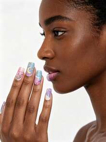 16pcs/1sheet Colorful Flower Gold Graduation Nail Stickers, Waterproof, Home DIY, Suitable For Back To School, Summer Beach, Vacation, Graduation Gift, Winter Nail Art, Full Coverage Self-Adhesive UV-Free Nail Stickers - Multicolor - View 7