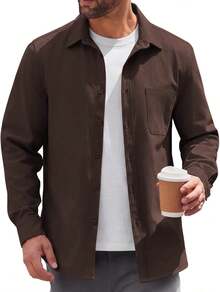 - Chaqueta ligera con botones para hombre, chaqueta casual de algodón - Beige - Ver 7