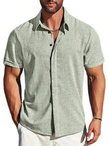 Camisas De Manga Corta con Botones para Hombre,Hombre Camisa Casual Manga Corta con Botones Ocultos,Adecuada para Playa,Trabajo,Cita. - Negro - Ver 10