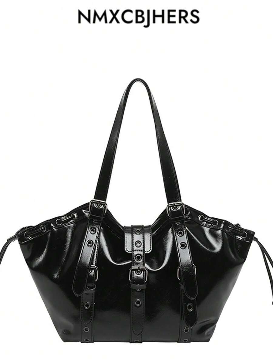 Cross-Border Premium Fashion Tote Bag For Women 2026 New Cool Large Capacity Handbag Rivet Shoulder Bag - Black - View 1