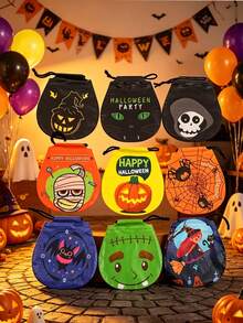 50pcs/Set Halloween Drawstring Bags With Pumpkin And Candy Designs, Party Storage And Decoration Bags, Featuring Pumpkin, Spider, Bat, And Witch Patterns. Halloween Decorations For Parties To Add To The Festive Atmosphere. - A - View 6