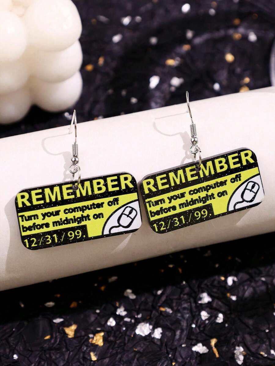 1對獨特趣味古怪精緻勵志優雅 REMEMBER 口號雛菊壓克力垂墜耳環 女款日常配戴飾品 - 彩色 - 查看 1