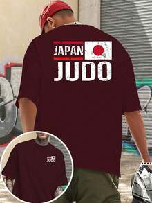 Camiseta de manga corta para hombre con estampado de doble cara con temática de judo japonés. - Negro - Ver 9